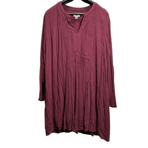 Old Navy woman rayon blend burgundy pin tuck pleats long sleeve lined dress XXL